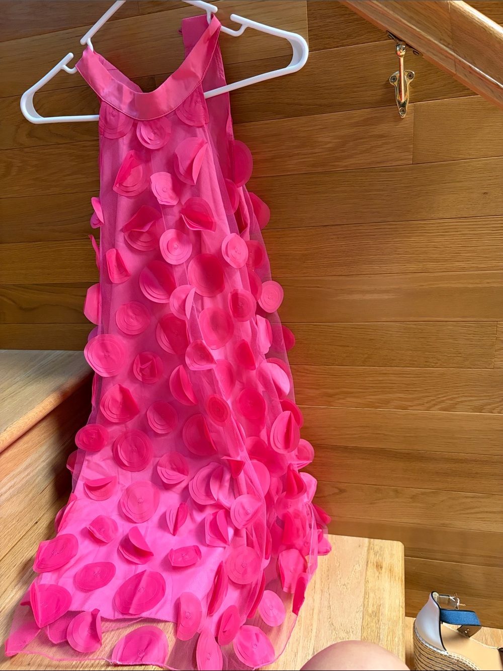 SHEIN Hot Pink Floral Appliqué Party Dress